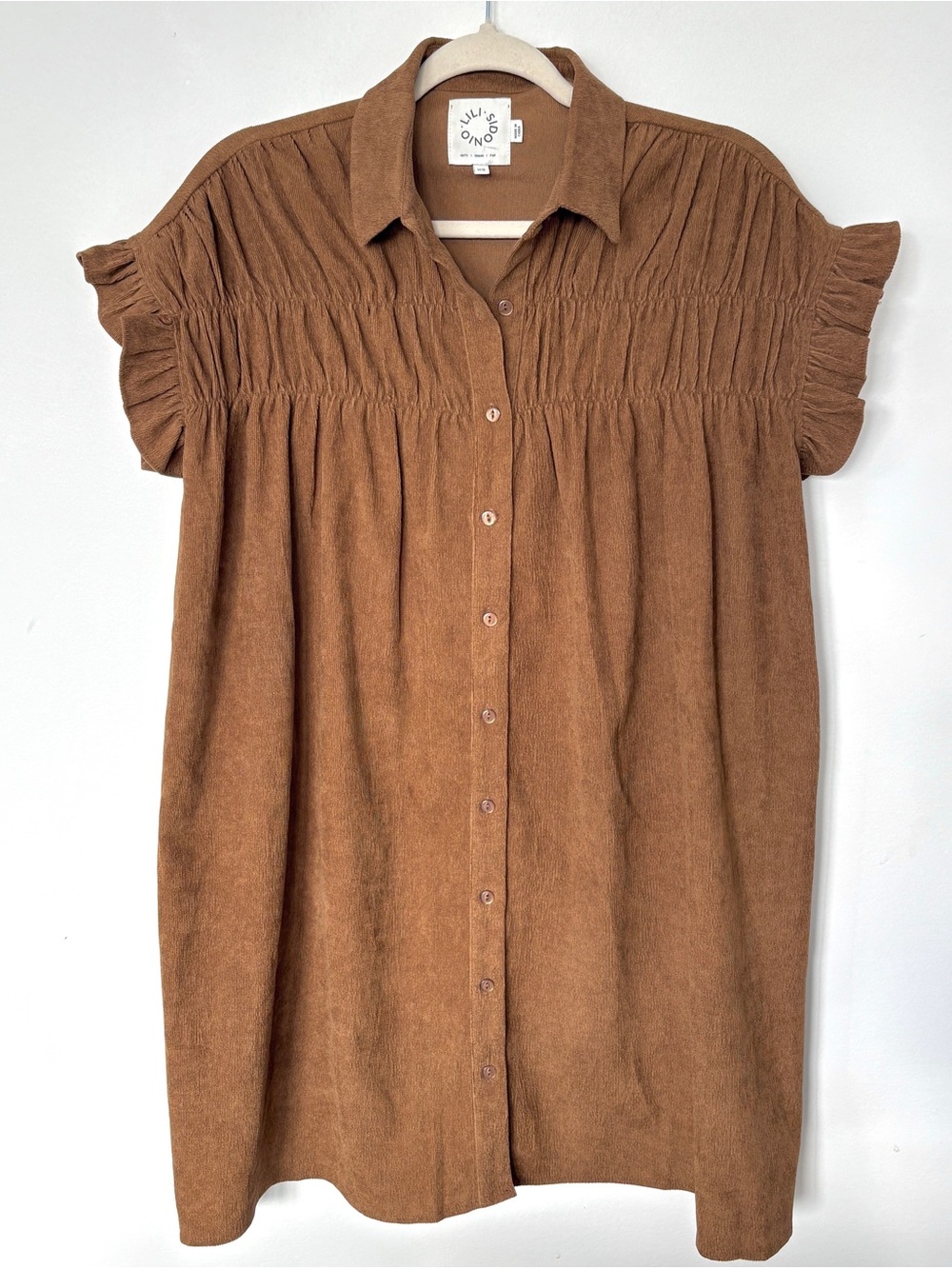 Lili Sidonio Brown Short-Sleeve Button Dress XS Cottagecore Buttermom Poetcore